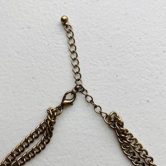 Boho Metal Statement Bib Necklace Burnished Gold Mutli-Dangle Large - Picture 7 of 7